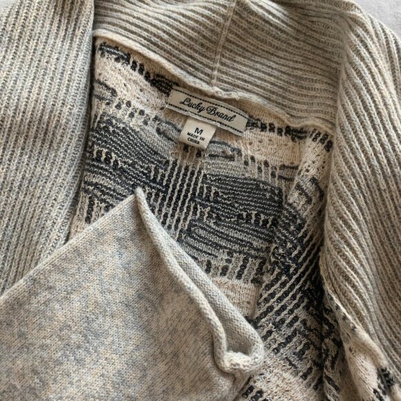 LUCKY BRAND Aztec Open Front Long Cardigan Sweater Grey Multi M - Picture 7 of 7